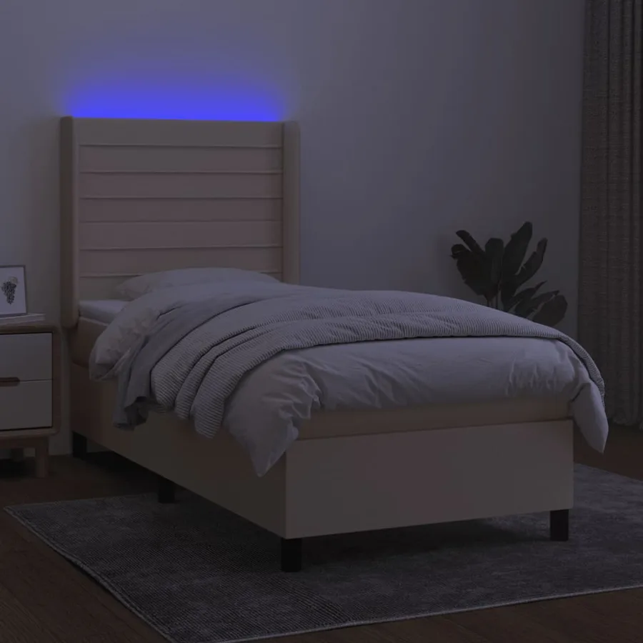 Sommier à lattes de lit matelas et LED Crème 100x200 cm Tissu - 3