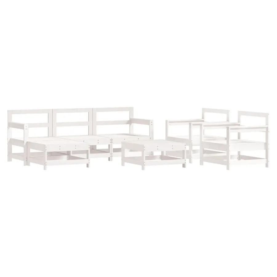 Salon de jardin 7 pcs avec coussins blanc bois massif - 3