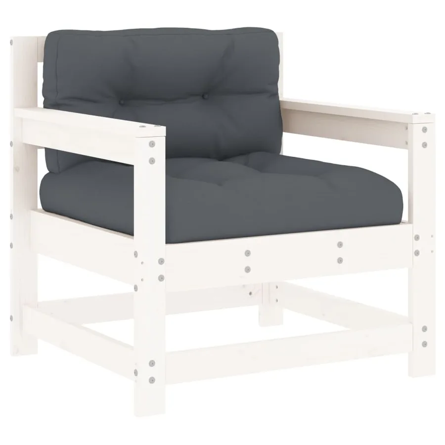 Salon de jardin 7 pcs avec coussins blanc bois massif - 5