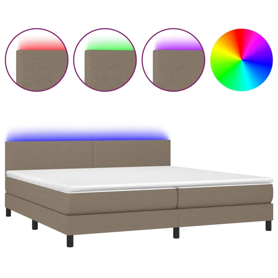 Sommier à lattes de lit et matelas et LED Taupe 200x200cm Tissu - 2
