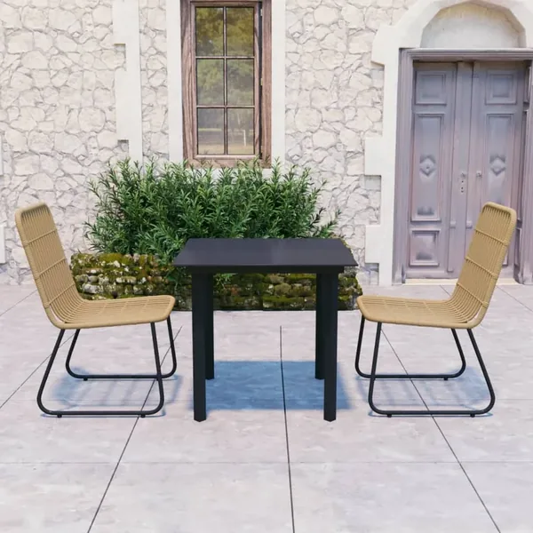 Ensemble à manger d'extérieur 3 pcs résine tressée et verre