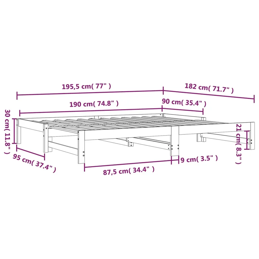 Lit coulissant sans matelas blanc 2x(90x190) cm - 14