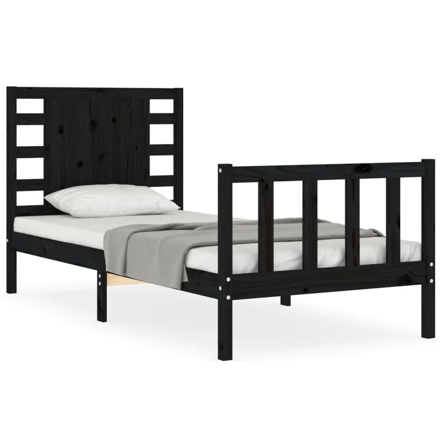 Cadre de lit sans matelas noir bois de pin massif - 2