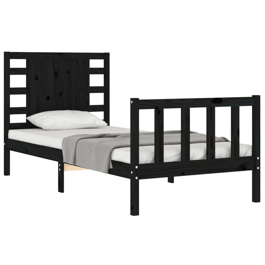 Cadre de lit sans matelas noir bois de pin massif - 4