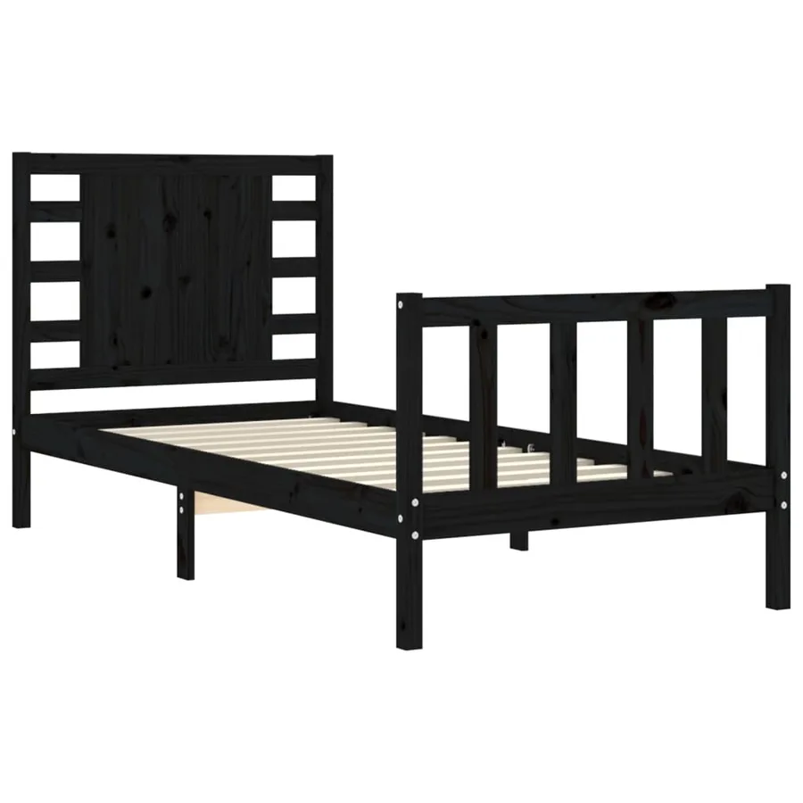 Cadre de lit sans matelas noir bois de pin massif - 5