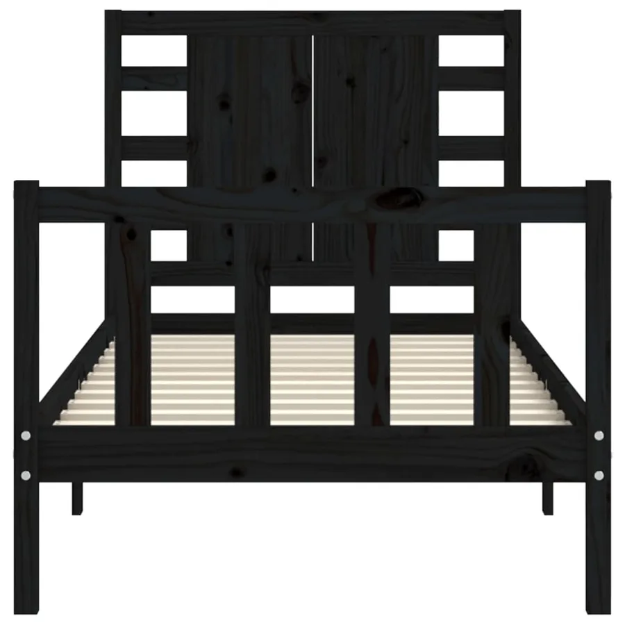 Cadre de lit sans matelas noir bois de pin massif - 6