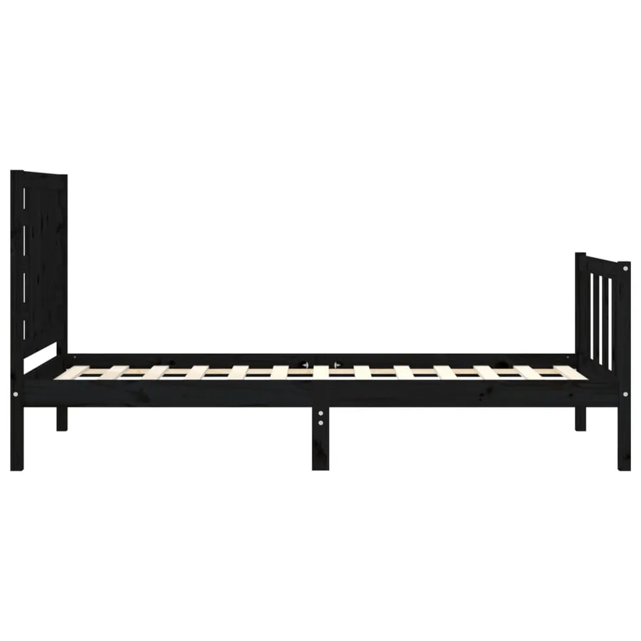 Cadre de lit sans matelas noir bois de pin massif - 7