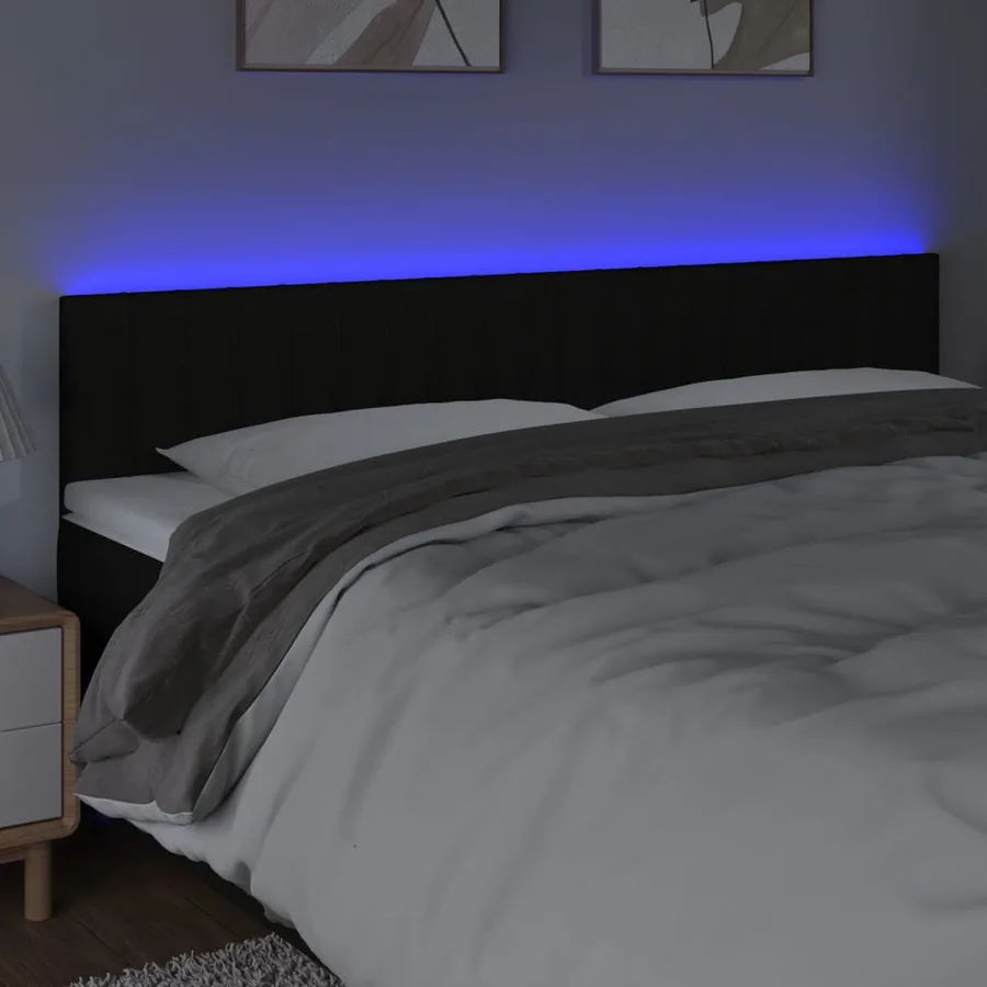Tête de lit à LED Noir 200x5x78/88 cm Tissu - 3