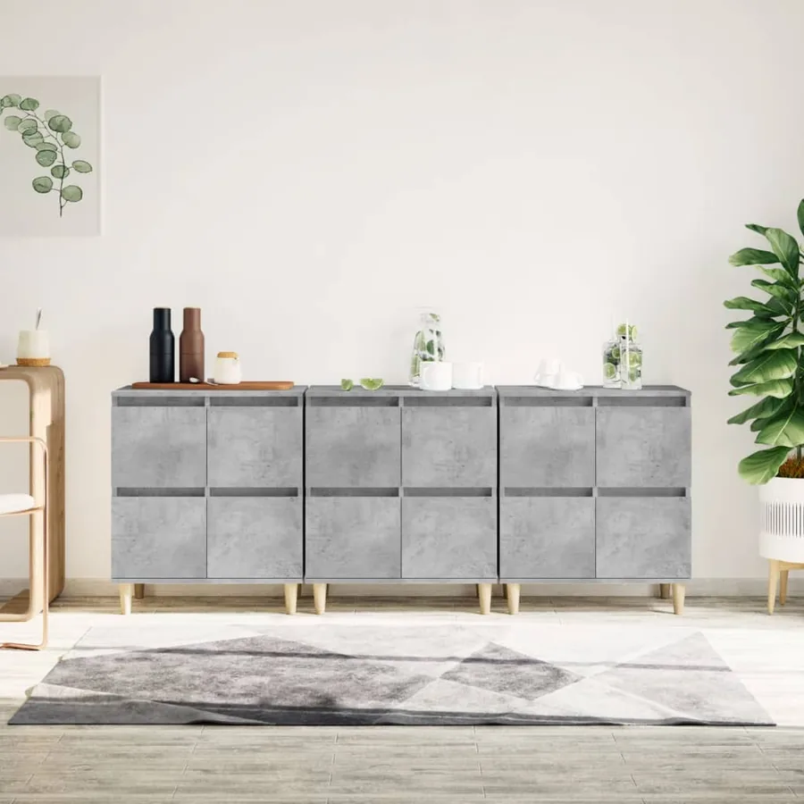Buffets 3 pcs gris béton 60x35x70 cm bois d'ingénierie