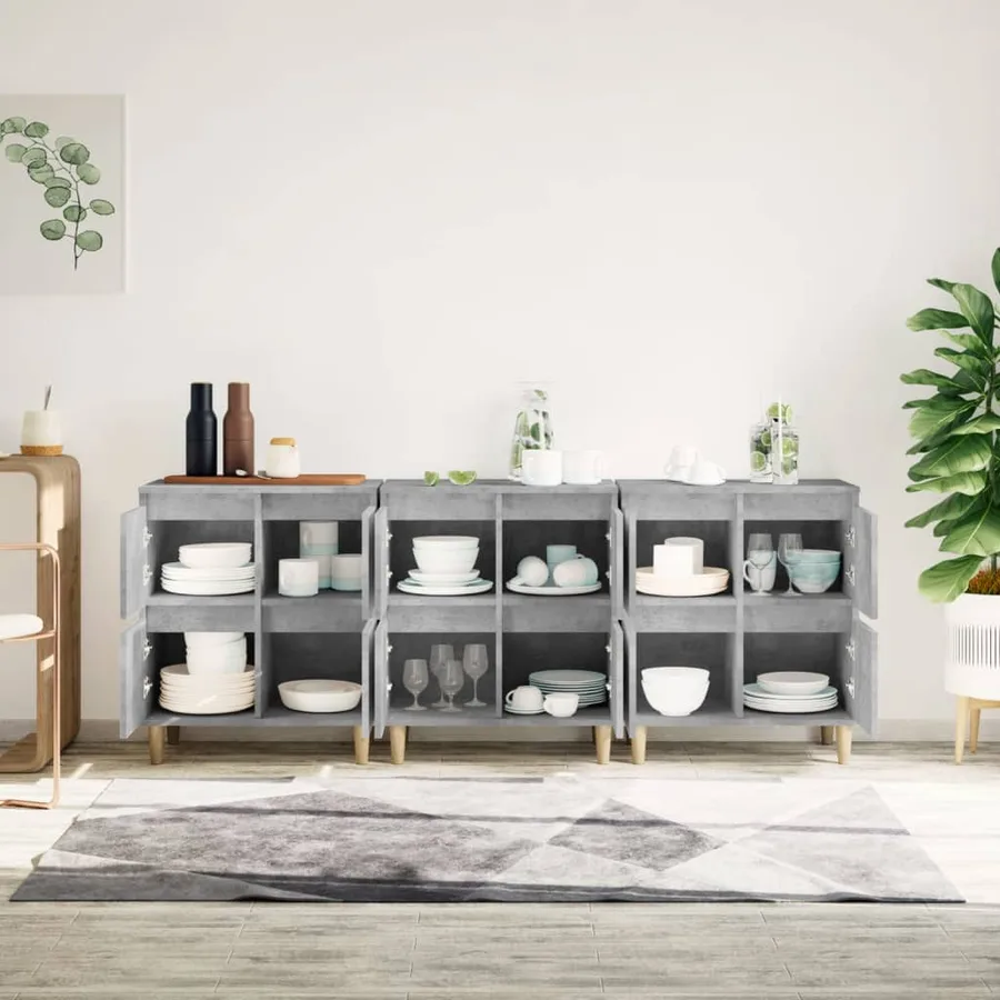 Buffets 3 pcs gris béton 60x35x70 cm bois d'ingénierie - 3