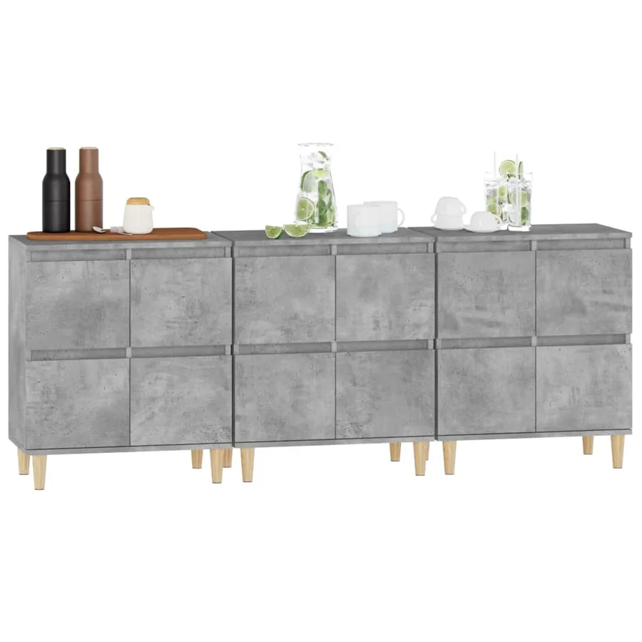 Buffets 3 pcs gris béton 60x35x70 cm bois d'ingénierie - 4