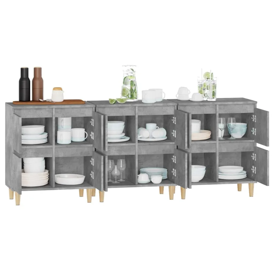Buffets 3 pcs gris béton 60x35x70 cm bois d'ingénierie - 5