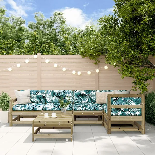 Salon de jardin 6 pcs avec coussins bois de pin imprégné