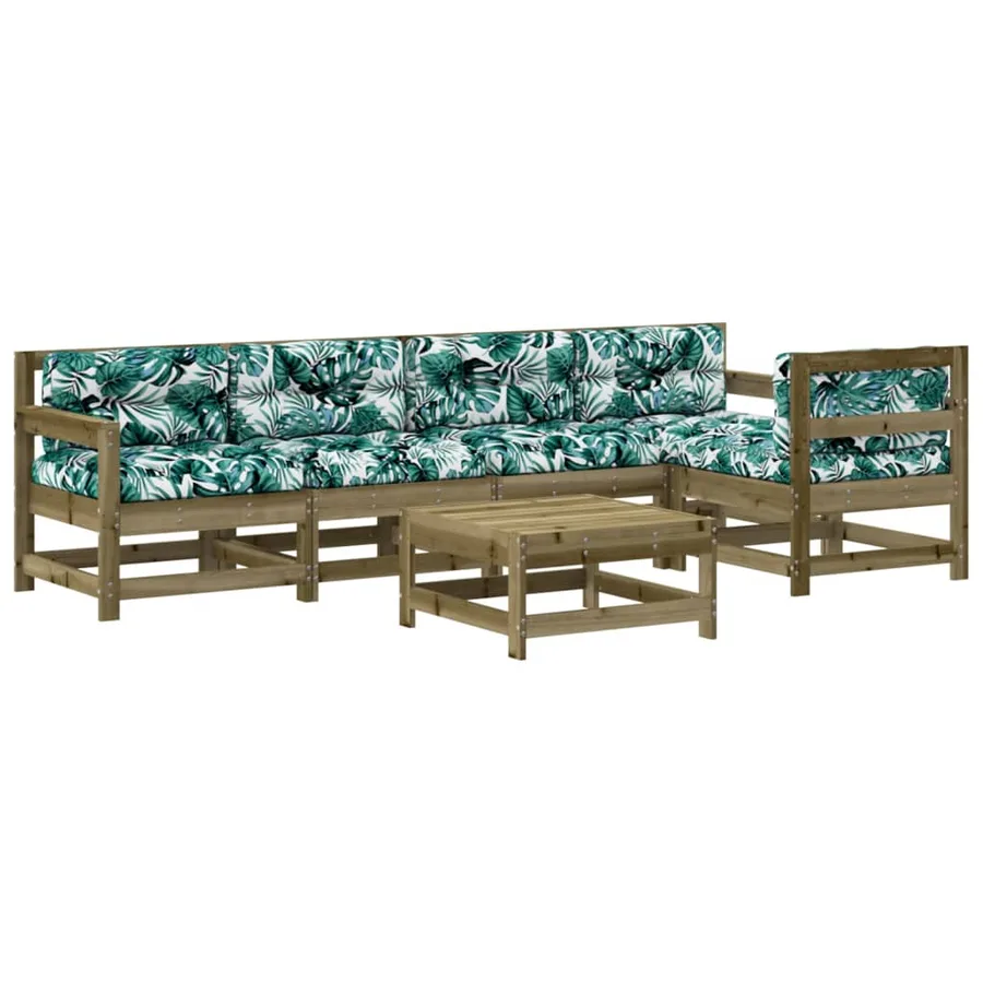 Salon de jardin 6 pcs avec coussins bois de pin imprégné - 2