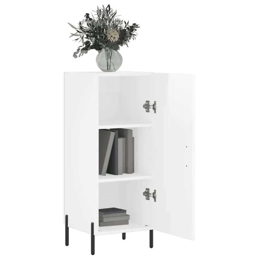 Buffet Blanc brillant 34,5x34x90 cm Bois d'ingénierie - 4