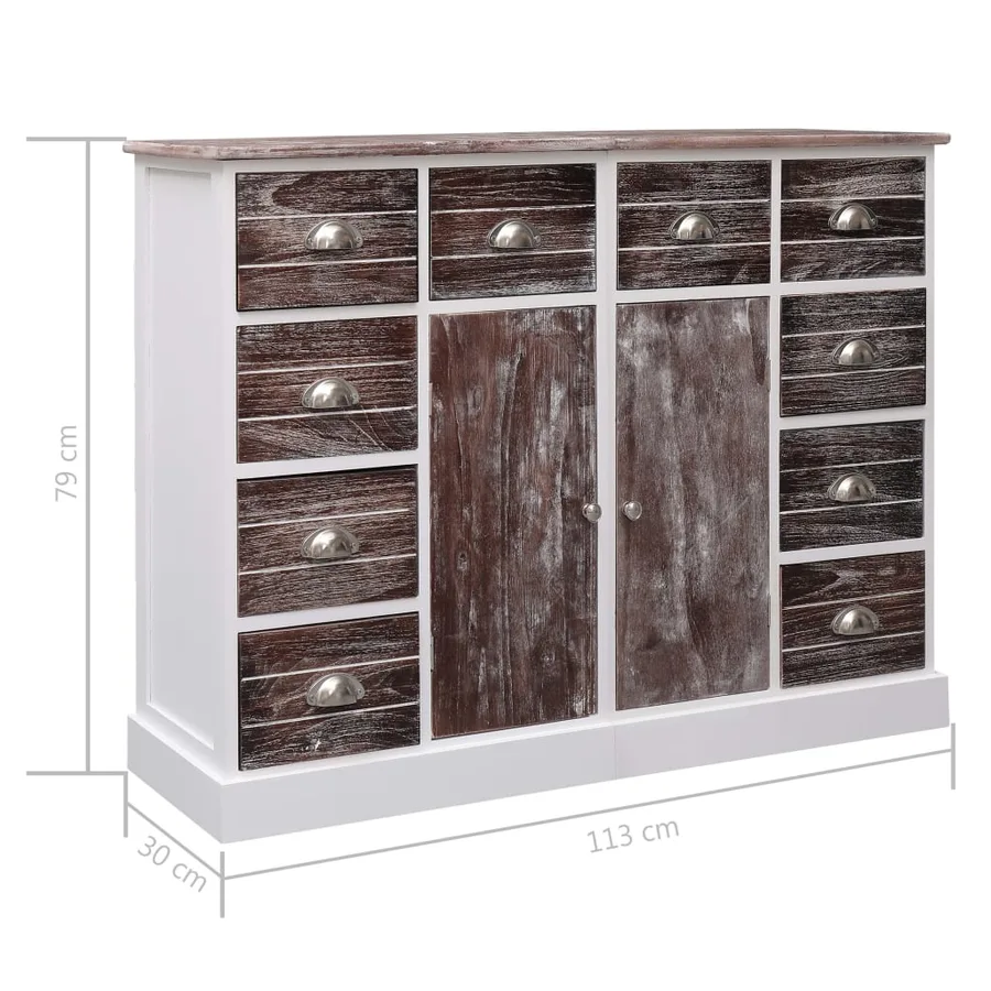 Buffet avec 10 tiroirs Marron 113x30x79 cm Bois - 11