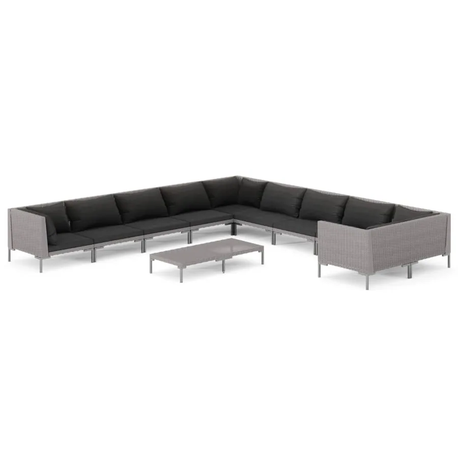 Salon de jardin 11 pcs avec coussins Résine tressée Gris foncé - 2