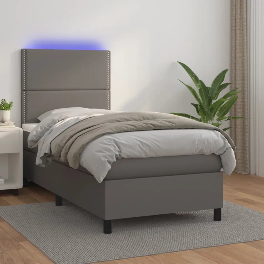 Sommier à lattes de lit avec matelas et LED Gris 90x200 cm