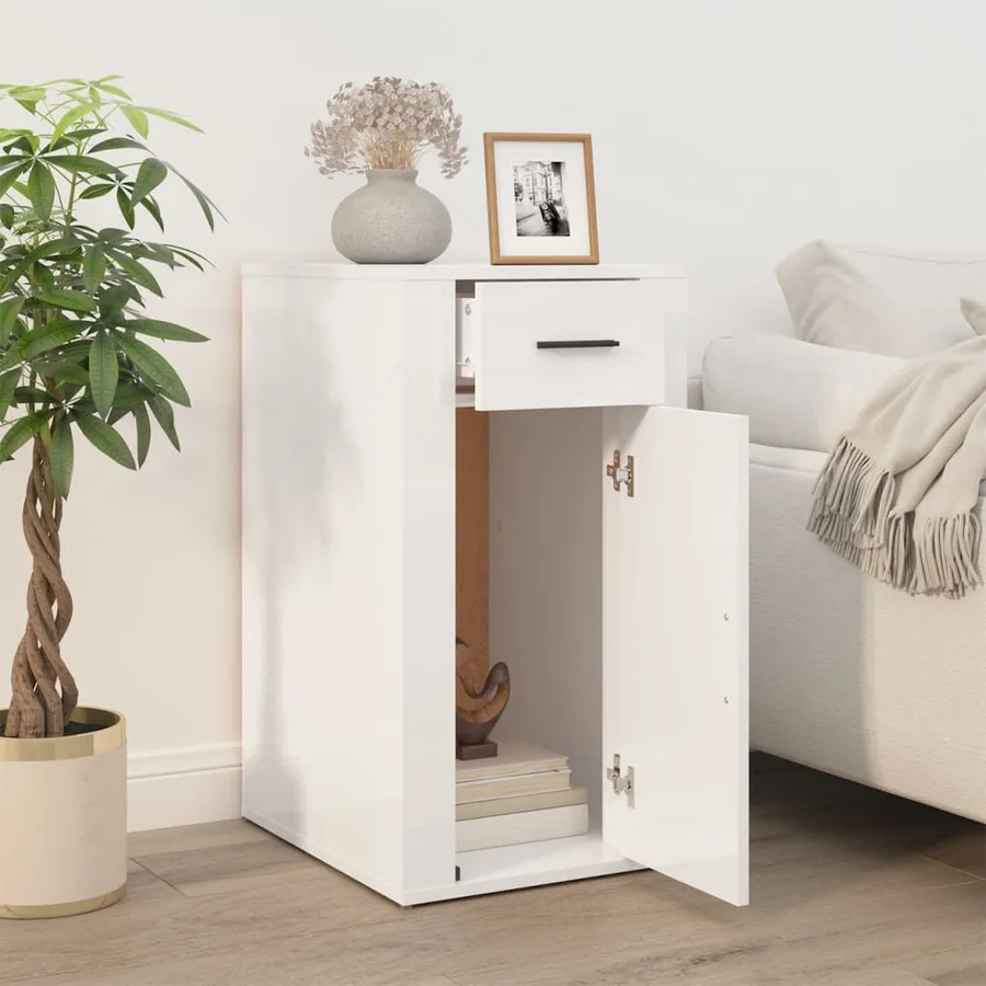 Armoire de bureau Blanc brillant 40x49x75 cm Bois d'ingénierie - 3