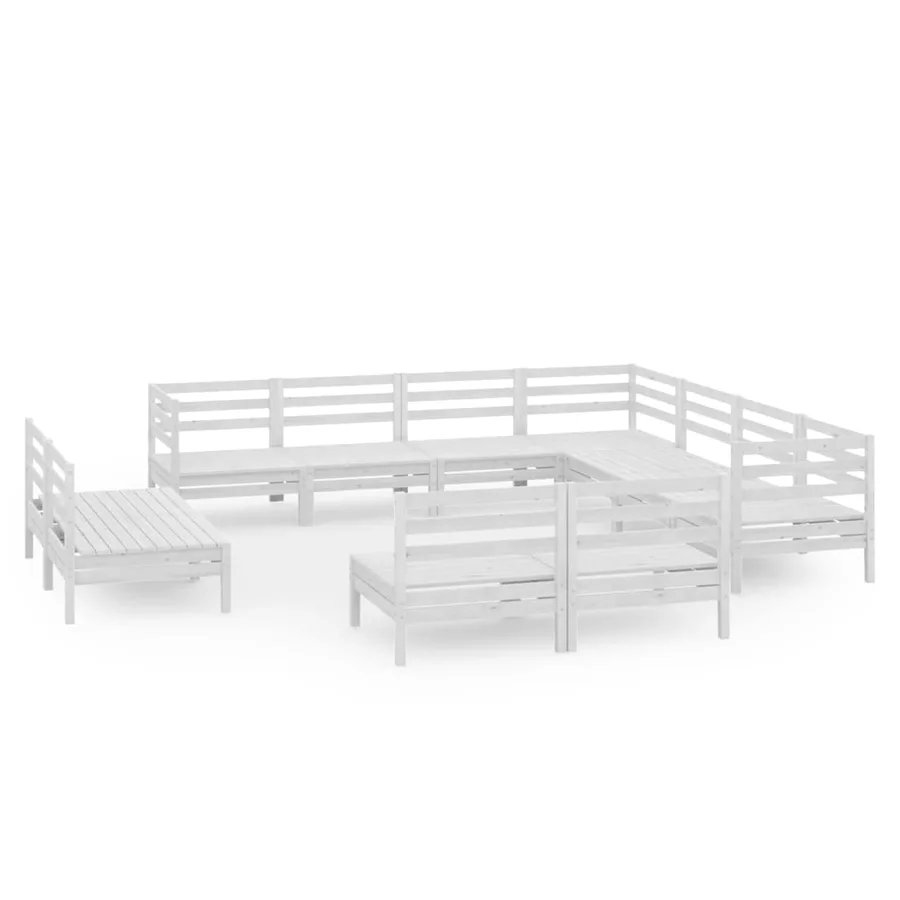 Salon de jardin 11 pcs Bois de pin massif Blanc - 2
