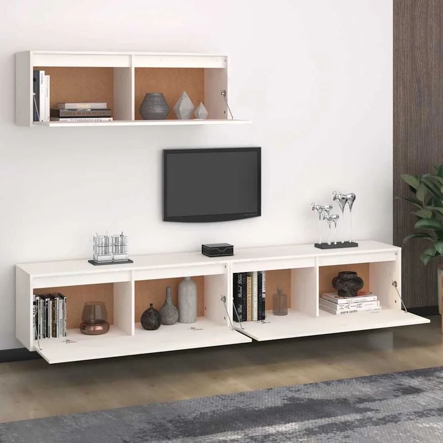 Ensemble de meubles TV 3 pcs blanc bois massif de pin - 3
