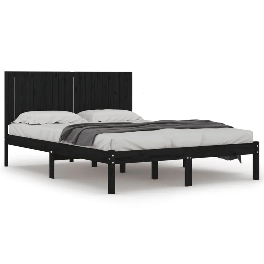 Cadre de lit sans matelas noir 200x200 cm bois massif de pin - 2