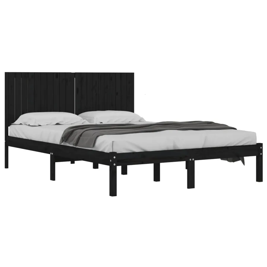 Cadre de lit sans matelas noir 200x200 cm bois massif de pin - 3