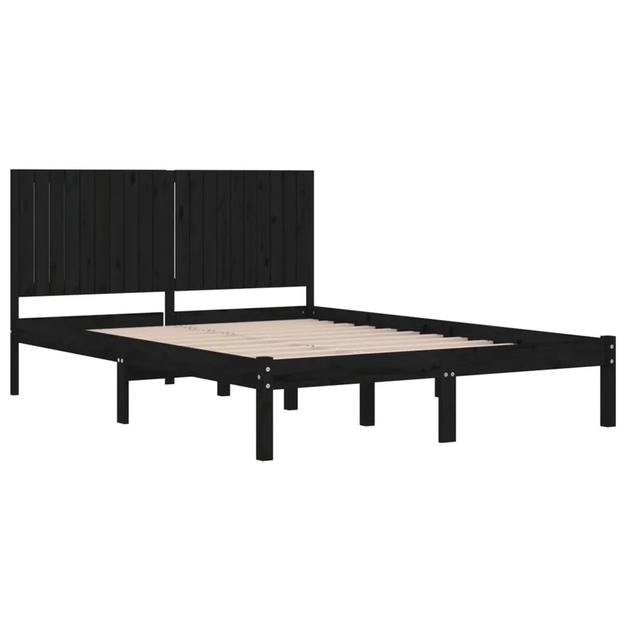 Cadre de lit sans matelas noir 200x200 cm bois massif de pin - 4