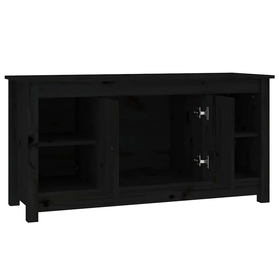Meuble TV Noir 103x36,5x52 cm Bois de pin massif - 4
