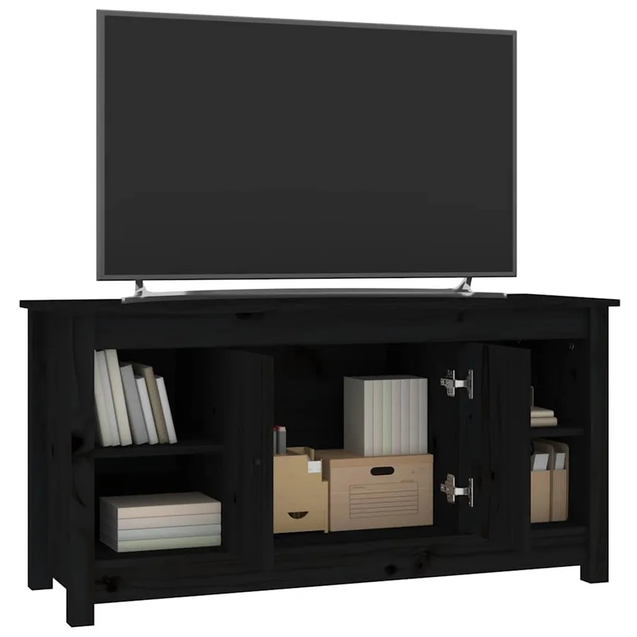 Meuble TV Noir 103x36,5x52 cm Bois de pin massif - 7