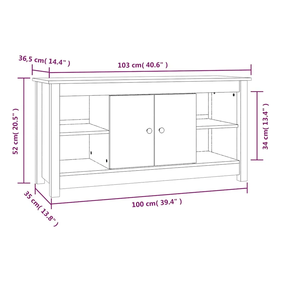 Meuble TV Noir 103x36,5x52 cm Bois de pin massif - 9