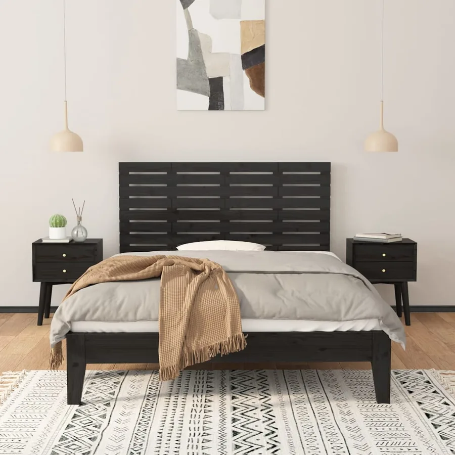 Tête de lit murale Noir 126x3x63 cm Bois massif de pin - 3