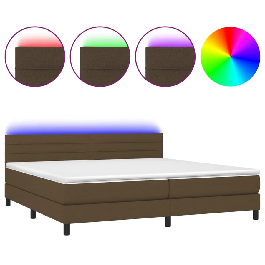 Sommier à lattes de lit matelas et LED Marron foncé 200x200 cm - 2