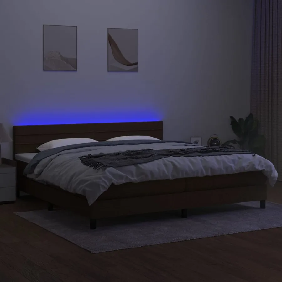 Sommier à lattes de lit matelas et LED Marron foncé 200x200 cm - 4
