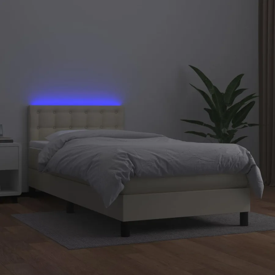 Sommier à lattes de lit avec matelas et LED Crème 90x200cm - 4