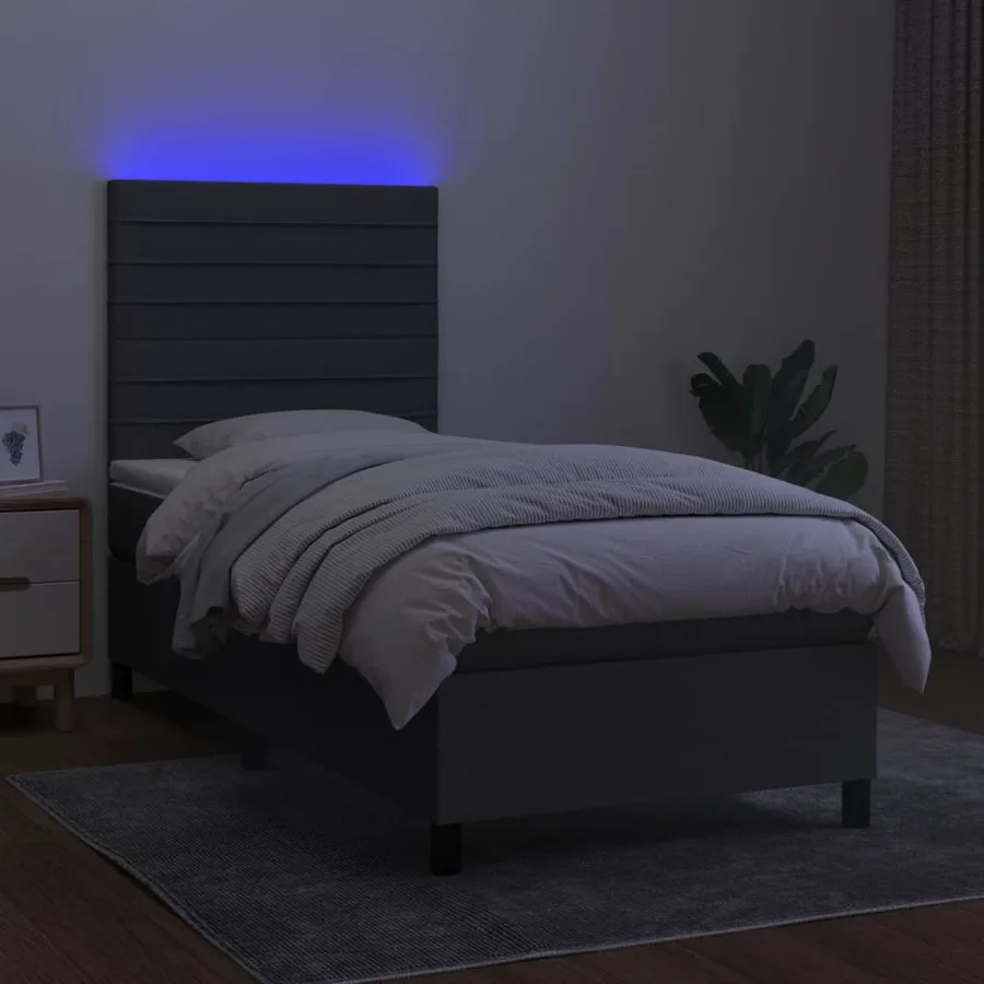 Sommier à lattes de lit avec matelas et LED Gris foncé 90x190cm - 4