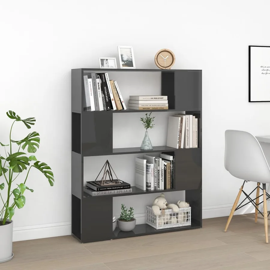 Bibliothèque/Séparateur de pièce Gris brillant 100x24x124 cm - 3