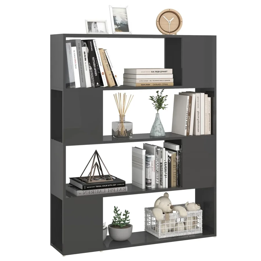 Bibliothèque/Séparateur de pièce Gris brillant 100x24x124 cm - 4