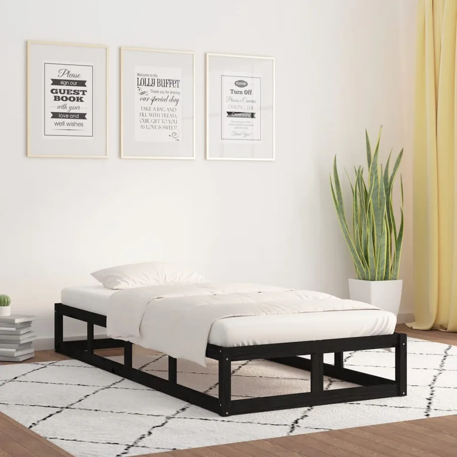 Cadre de lit sans matelas noir 75x190 cm bois massif