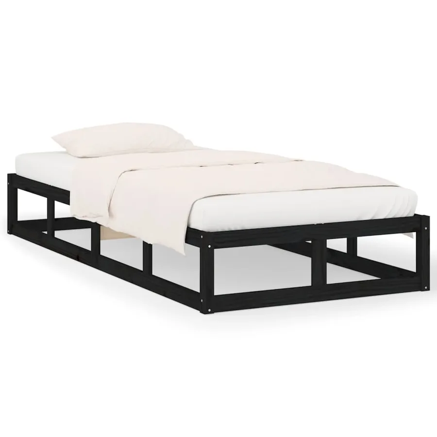 Cadre de lit sans matelas noir 75x190 cm bois massif - 2