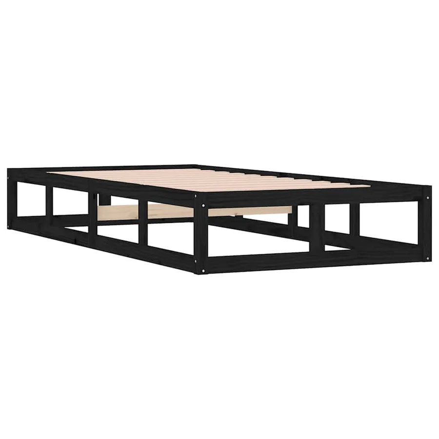 Cadre de lit sans matelas noir 75x190 cm bois massif - 4
