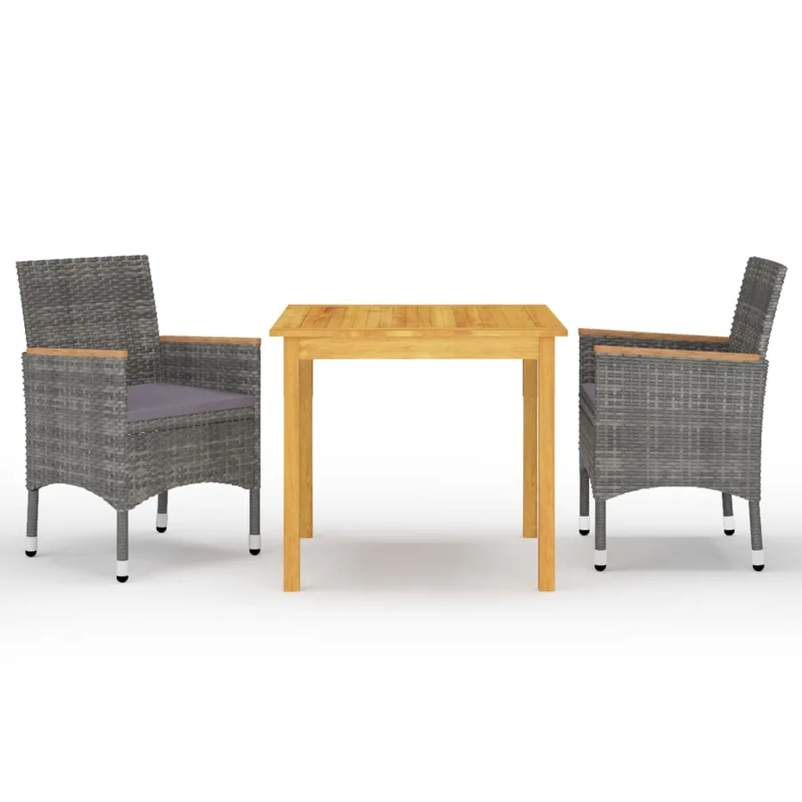 Ensemble à manger de jardin 3 pcs Gris