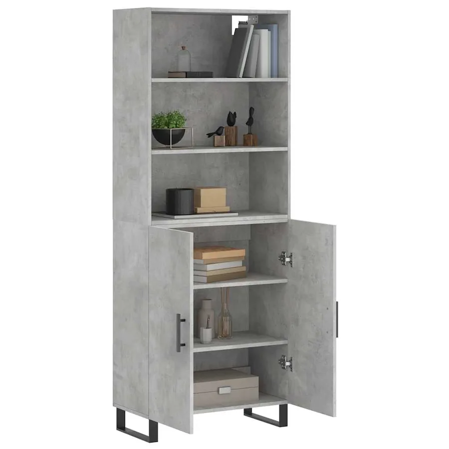 Buffet haut Gris béton 69,5x34x180 cm Bois d'ingénierie - 3