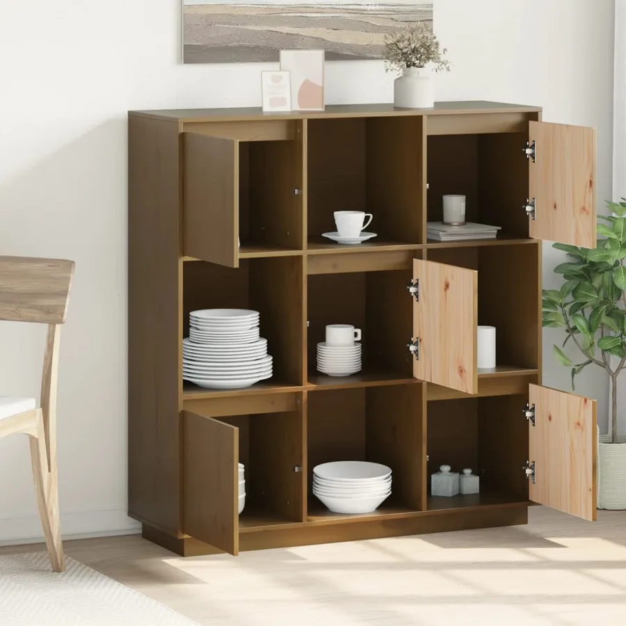 Buffet Marron miel 110,5x35x117 cm Bois massif de pin - 3