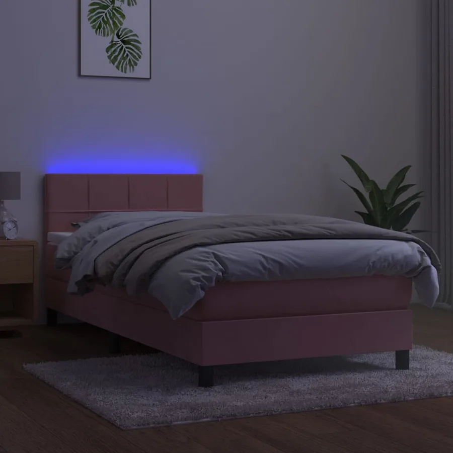 Sommier à lattes de lit avec matelas et LED Rose 100x200 cm - 3