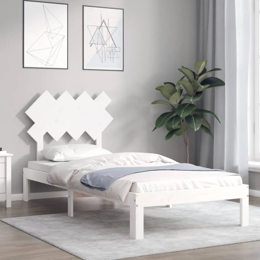 Cadre de lit sans matelas blanc 90x200 cm bois de pin massif - 4