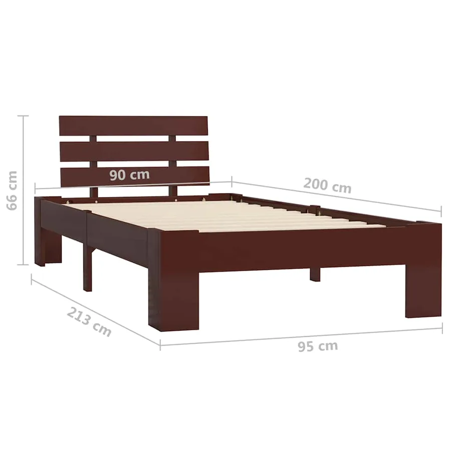 Cadre de lit sans matelas marron foncé bois pin massif 90x200cm - 7