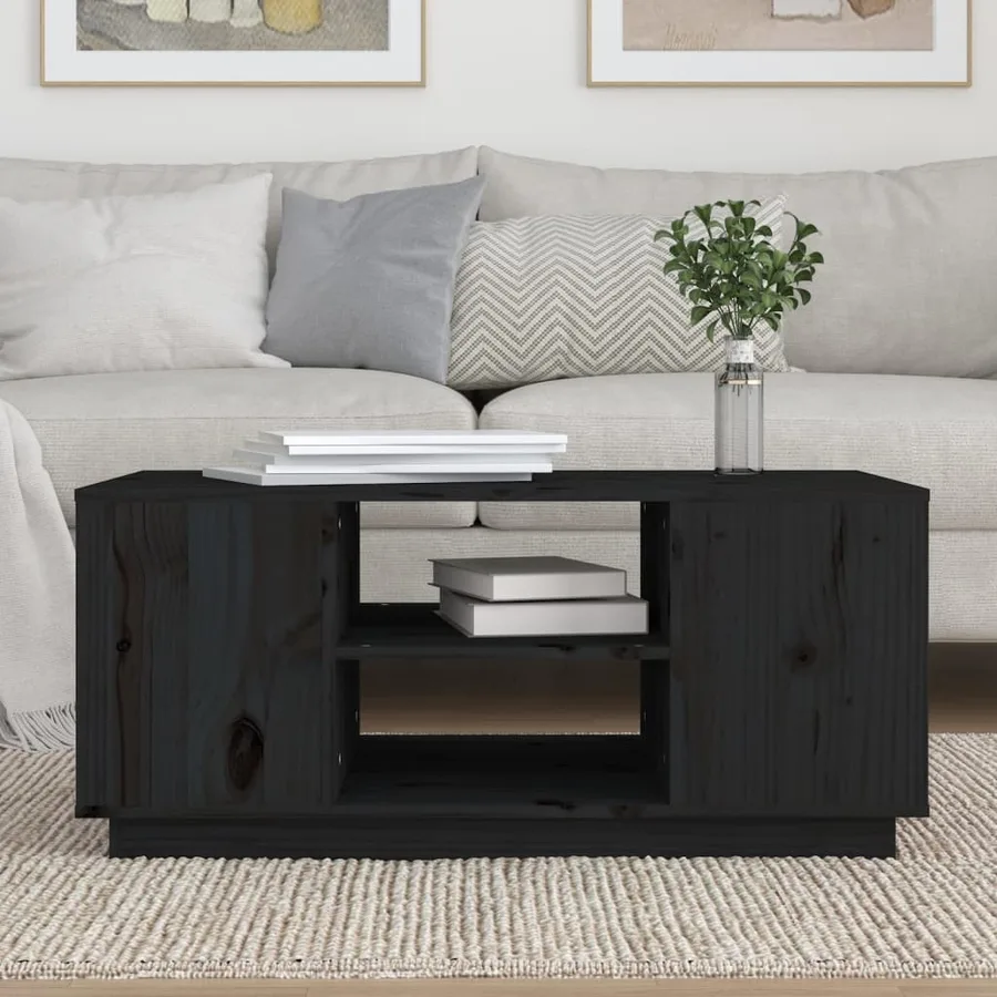 Table basse Noir 90x49x40,5 cm Bois massif de pin - 3