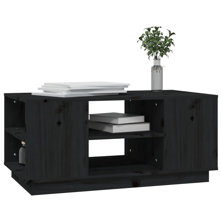 Table basse Noir 90x49x40,5 cm Bois massif de pin - 4