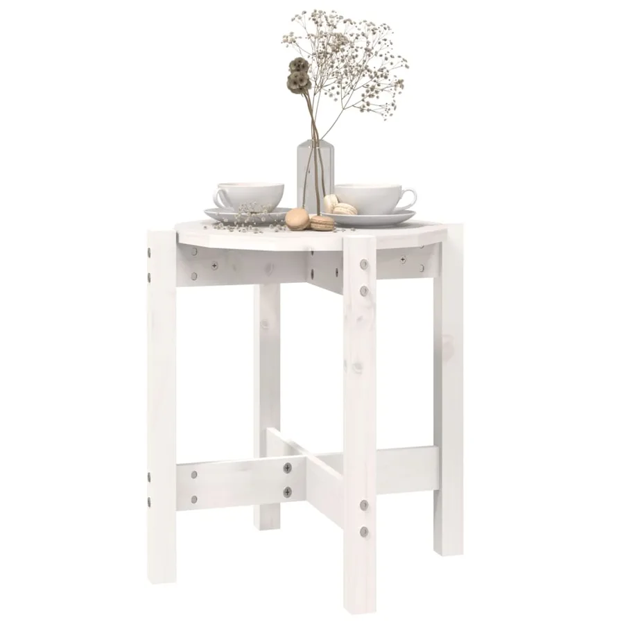 Table basse Blanc Ø 42,5x45 cm Bois massif de pin - 4